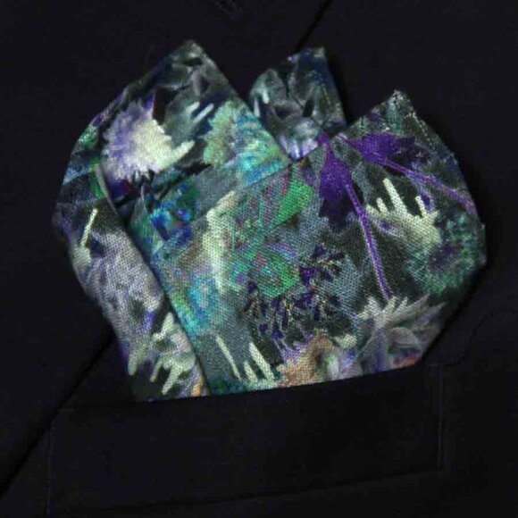 Hand Stitched Italian Linen Cotton Blend Pocket Square Multicolor Floral Men's - Picture 4 of 4